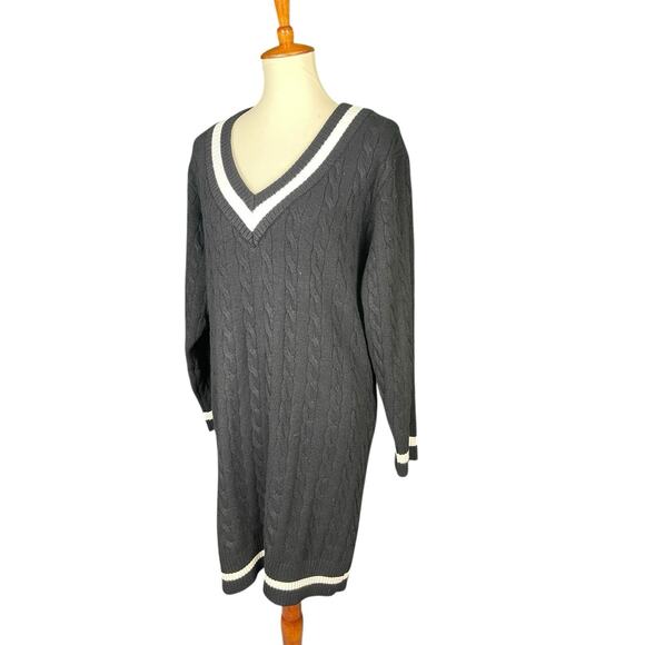 J for Justify Black Sweater Dress Women 1X V-Neck Cable Knit Preppy Bodycon NWT - Picture 1 of 13